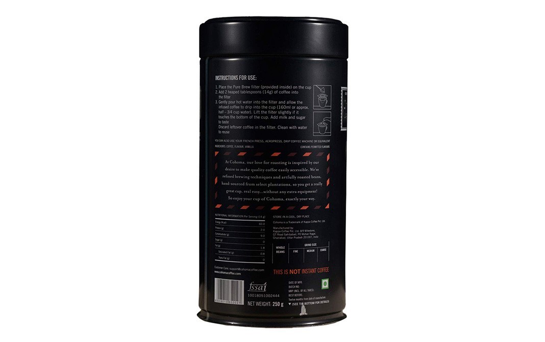Cohoma Roasted Coffee, French Vanilla    Container  250 grams
